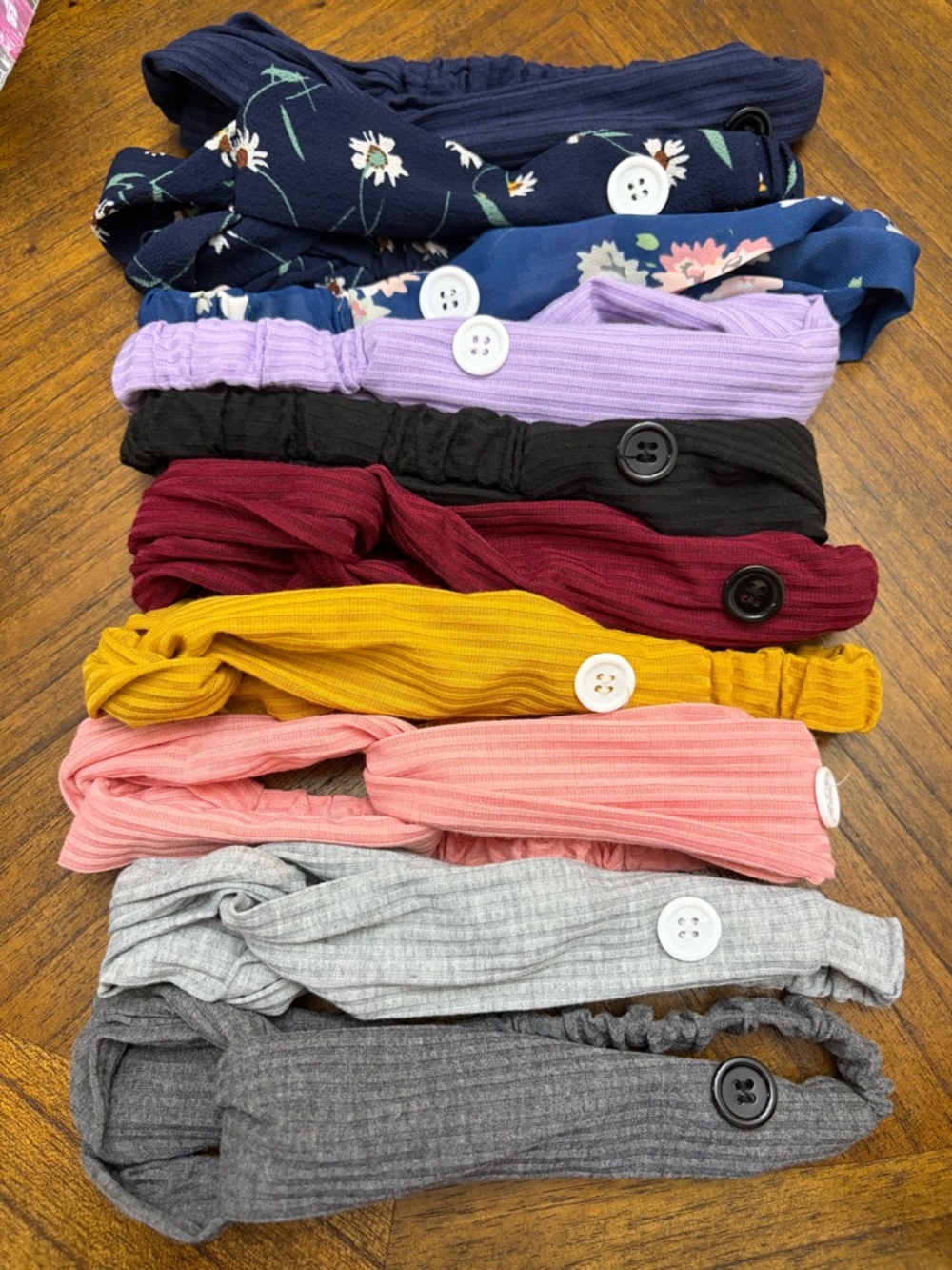 10 Woman’s Ribbed Button Headbands - Assorted Colors/ Designs